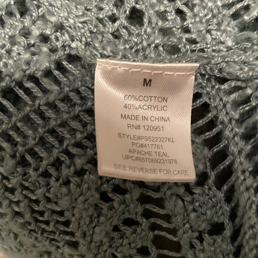 Teal Open Knit Women's Cardigan - Picture 4 of 4